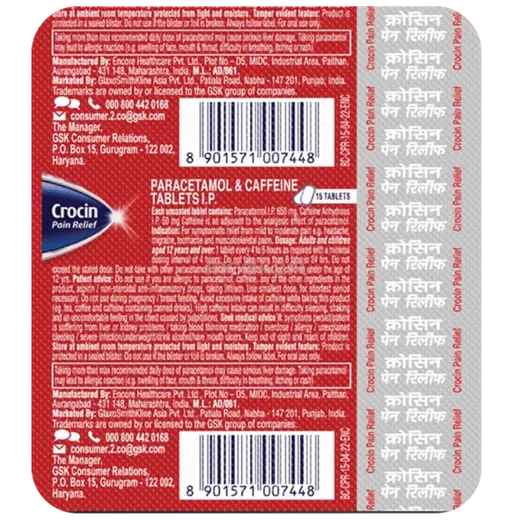 crocin pain relief tablet 15's